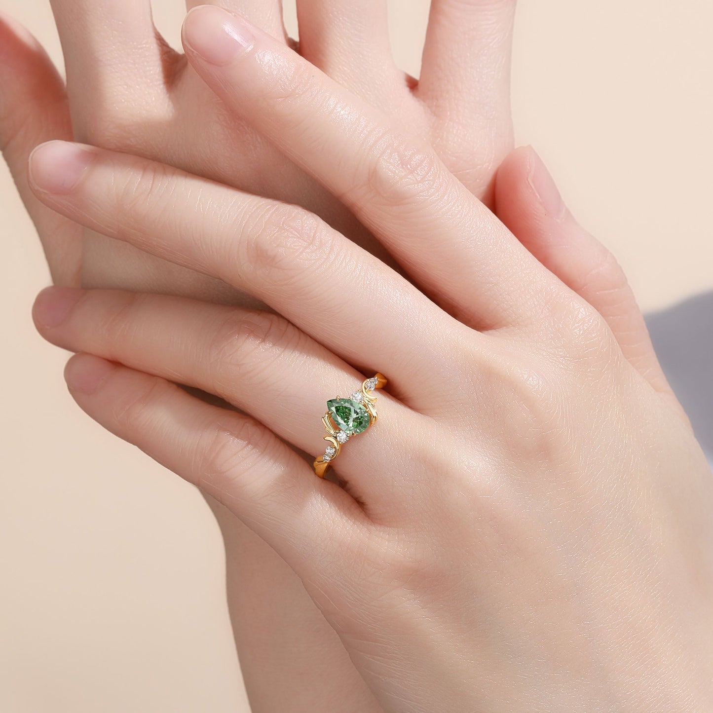 Pear Cut Lab Green Sapphire Engagement Ring - Arden