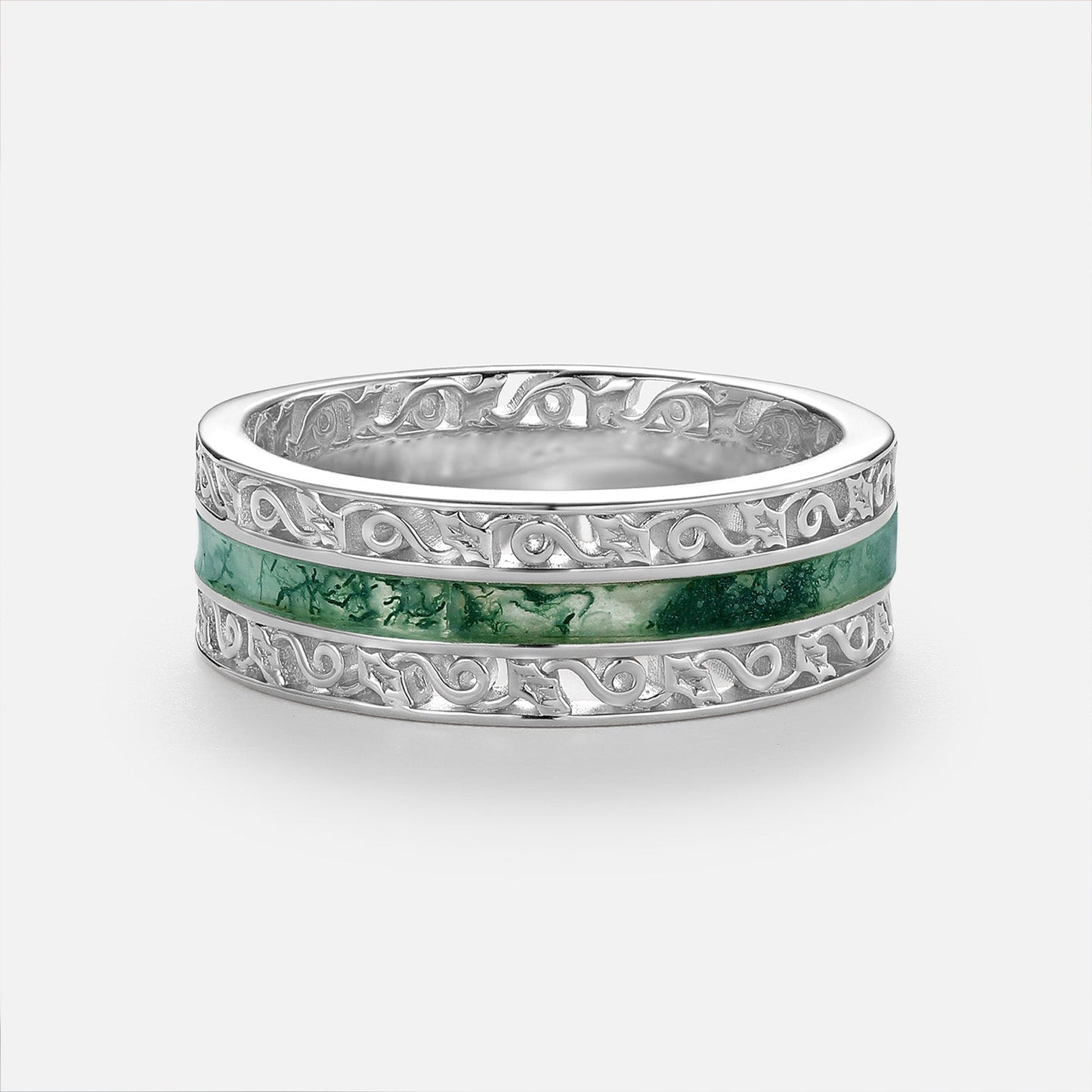 6mm Moss Agate Couple Men's Wedding Band