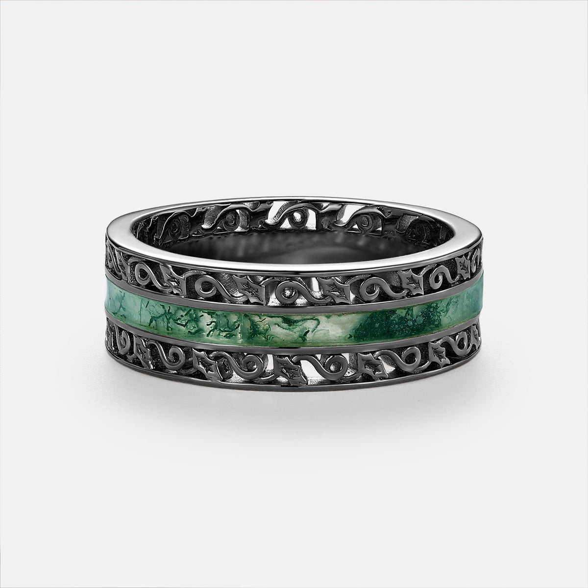 6mm Moss Agate Couple Men's Wedding Band