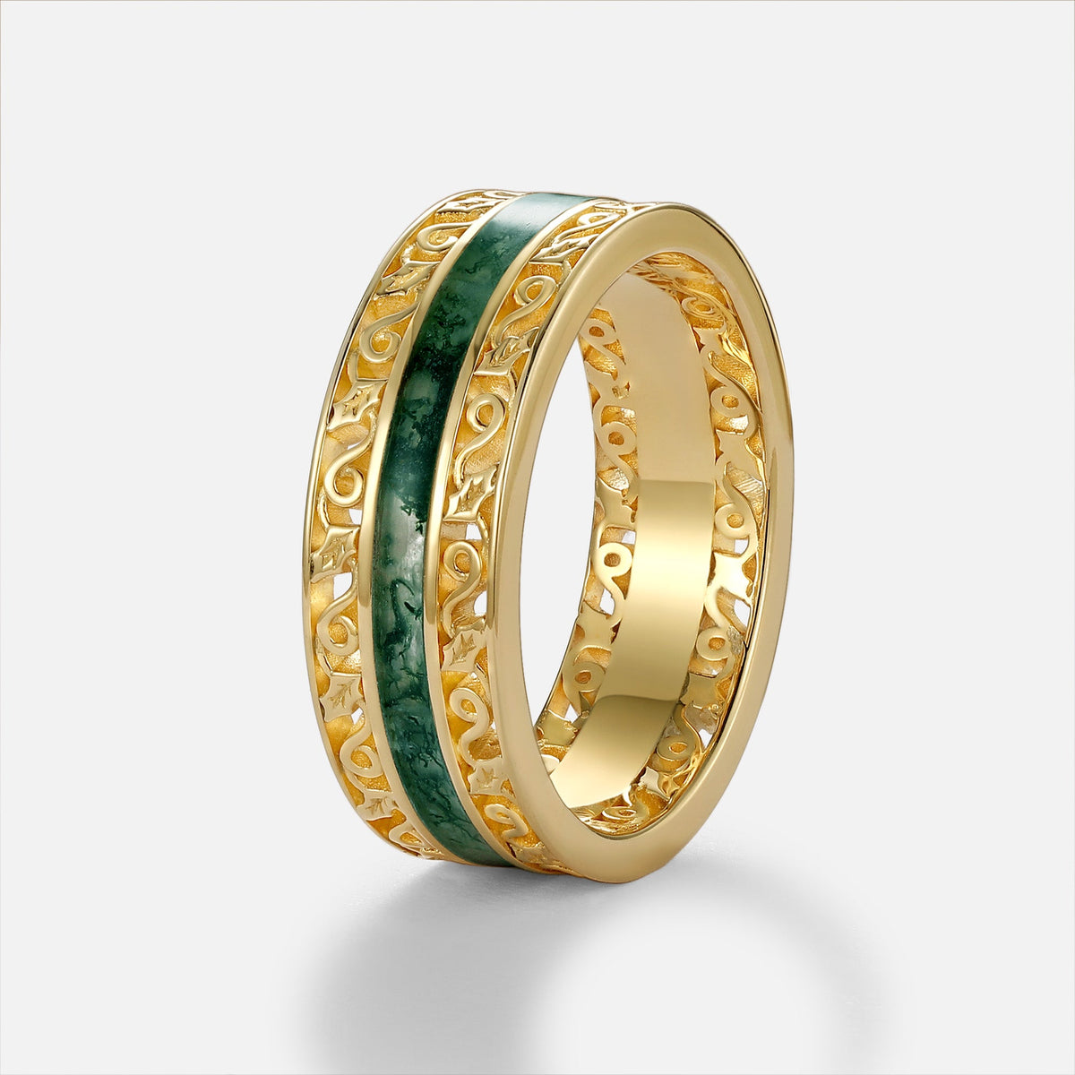 6mm Moss Agate Couple Men's Wedding Band