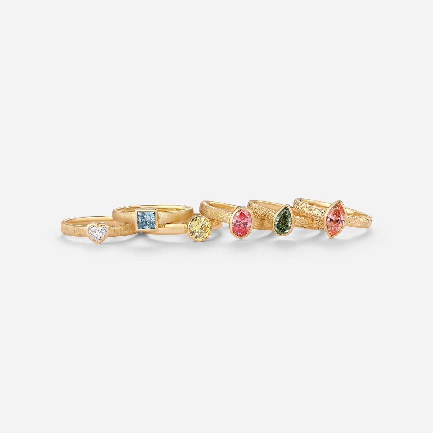 Multi-Color Lab Grown Diamond Bezel Engraved Stacking Engagement Ring Sets 6pcs - Prima