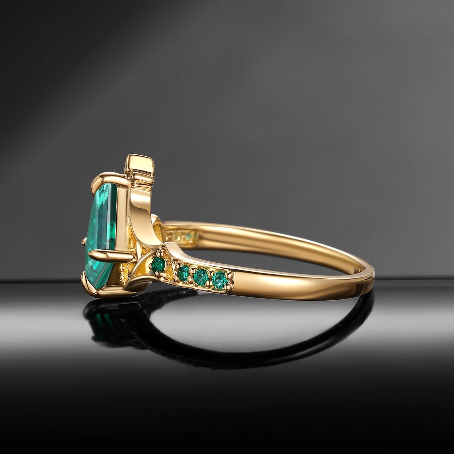 Gothic Bat Ring - Art Deco Kite Cut Lab Emerald Engagement Ring