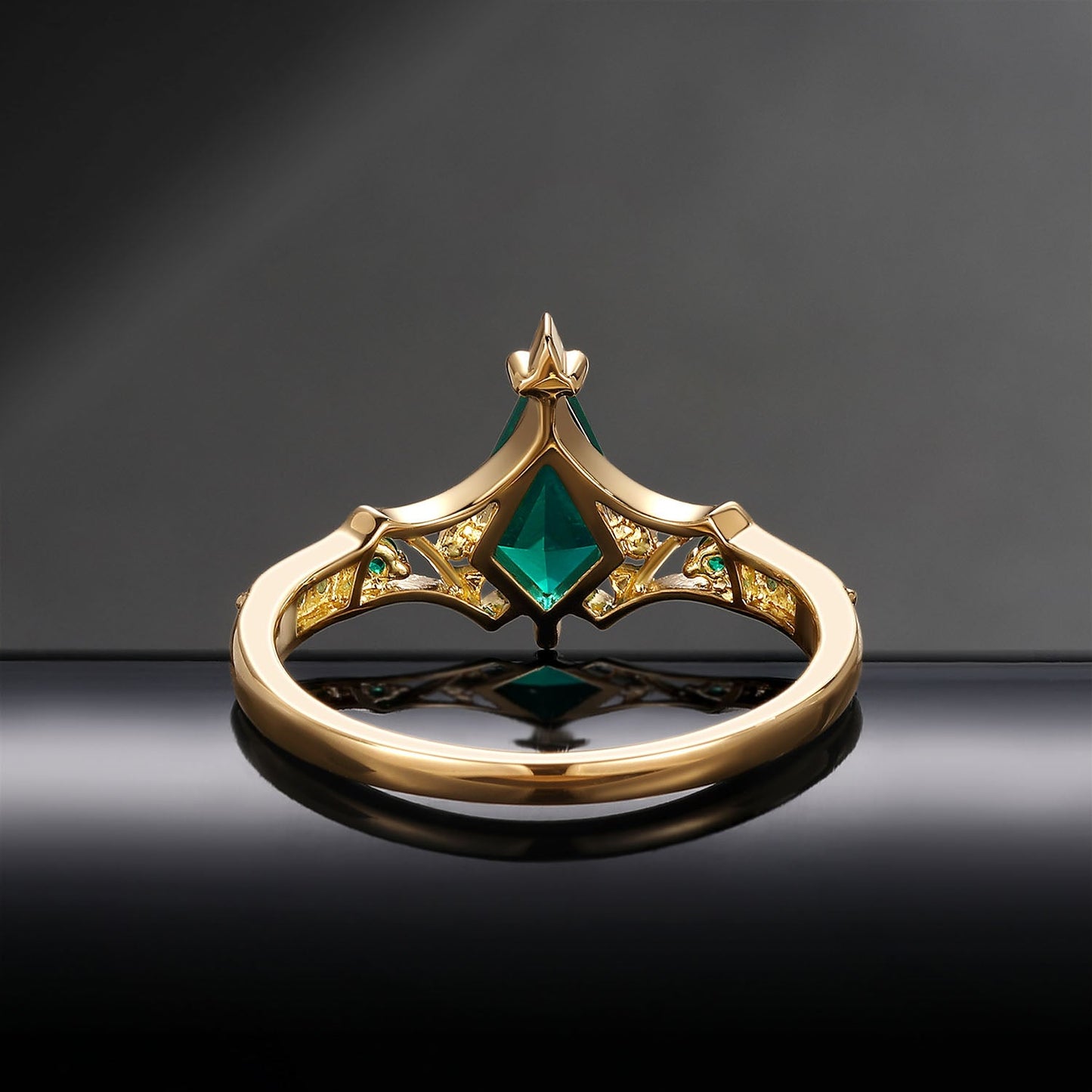 Gothic Bat Ring - Art Deco Kite Cut Lab Emerald Engagement Ring