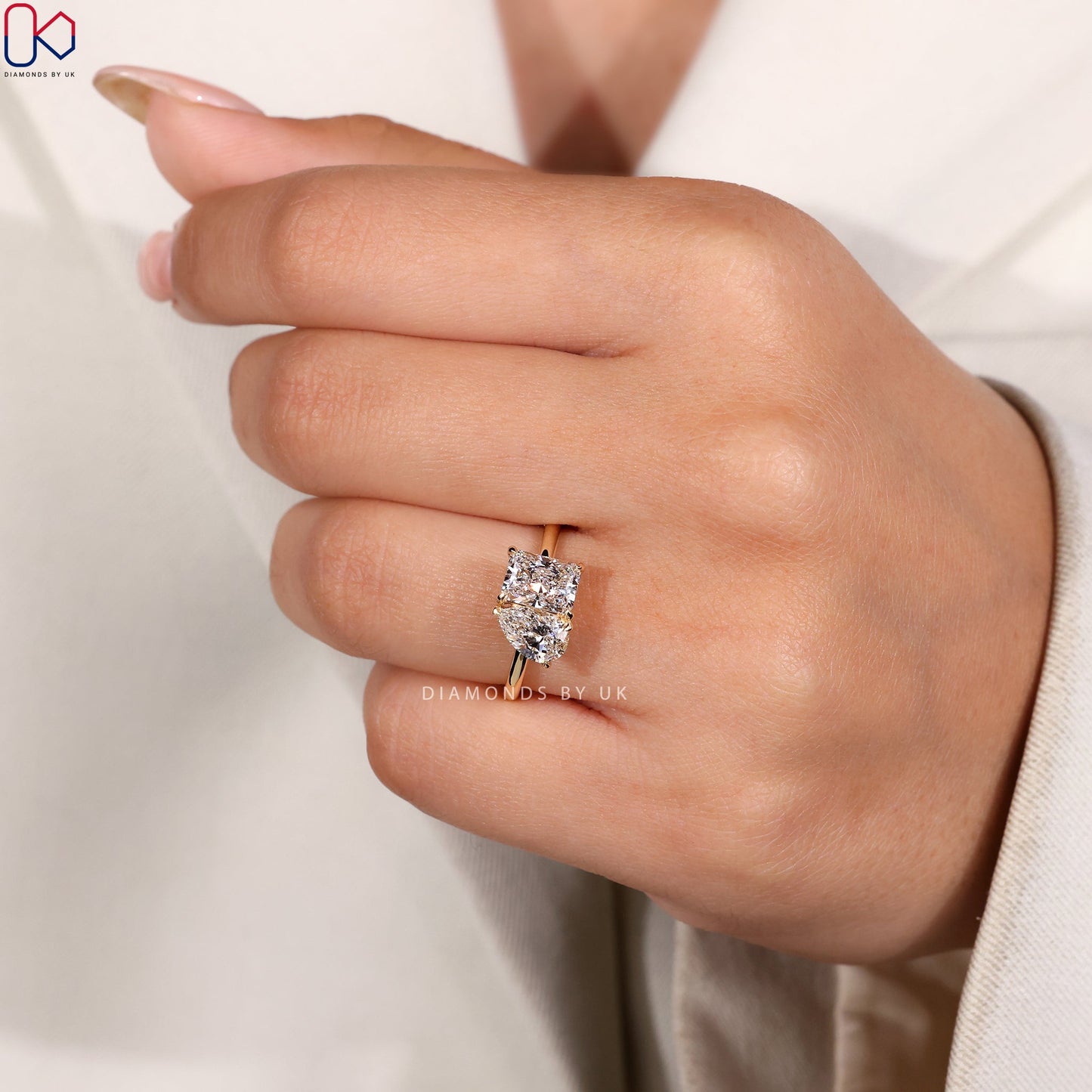 Radiant and Pear Cut Toi Et Moi Ring