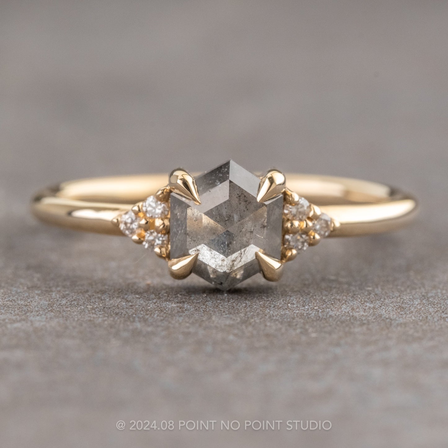 1.20 Carat Icy Salt and Pepper Hexagon Diamond Engagement Ring, Quinn Setting