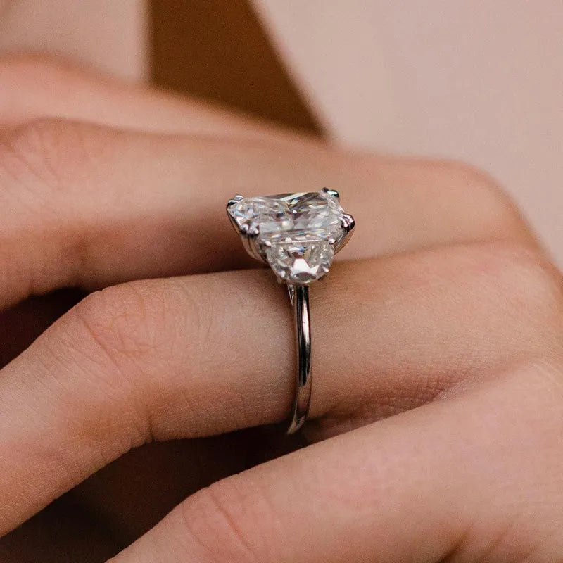 Lavish Radiant Cut 5.0ct Three Stone Engagement Ring In Sterling Silver
