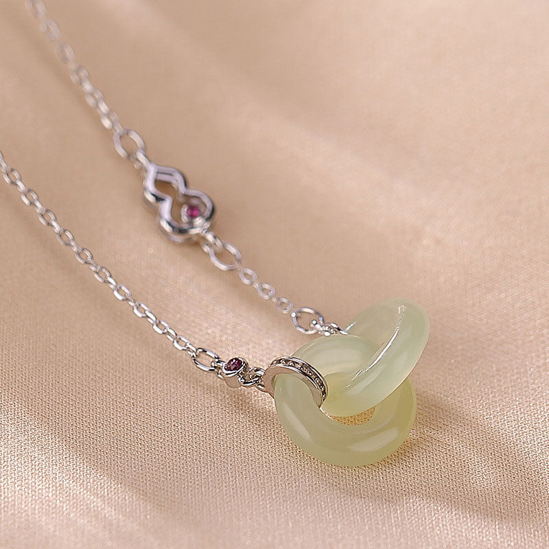 Fortune Jewel 925 Sterling Silver Round Jade Luck Prosperity Necklace Chain Pendant