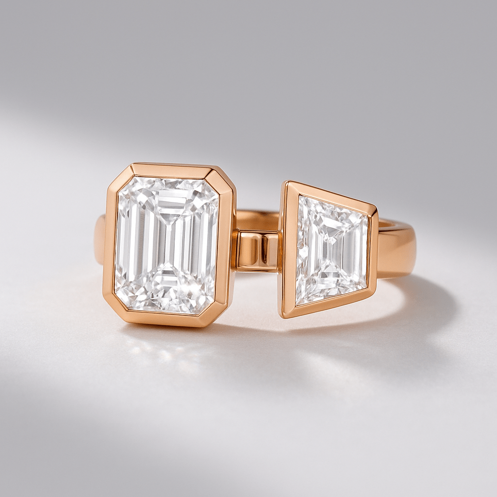 2.75 TCW Toi Et Moi Emerald & Trapezoid Cut Two Stone Engagement Ring
