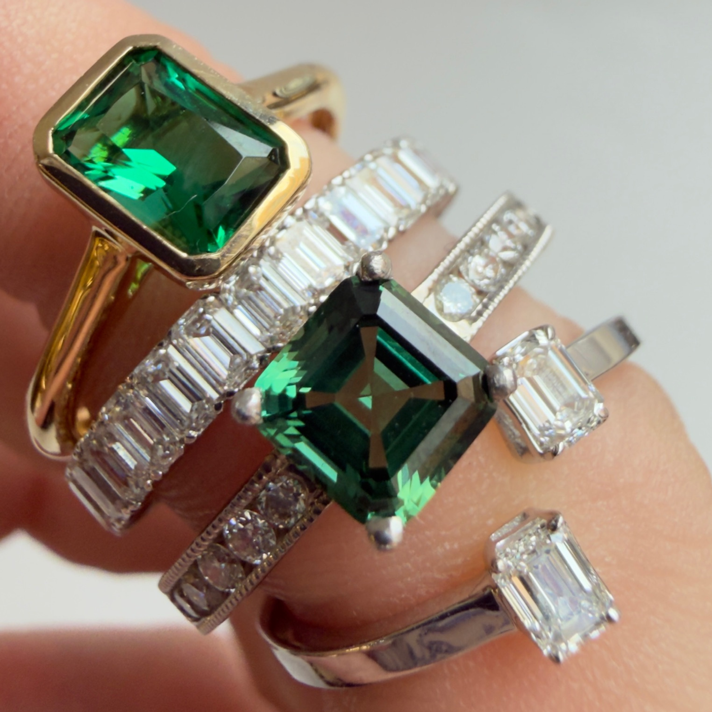 Emerald Cut Diamond Bypass Ring | 14K White Gold