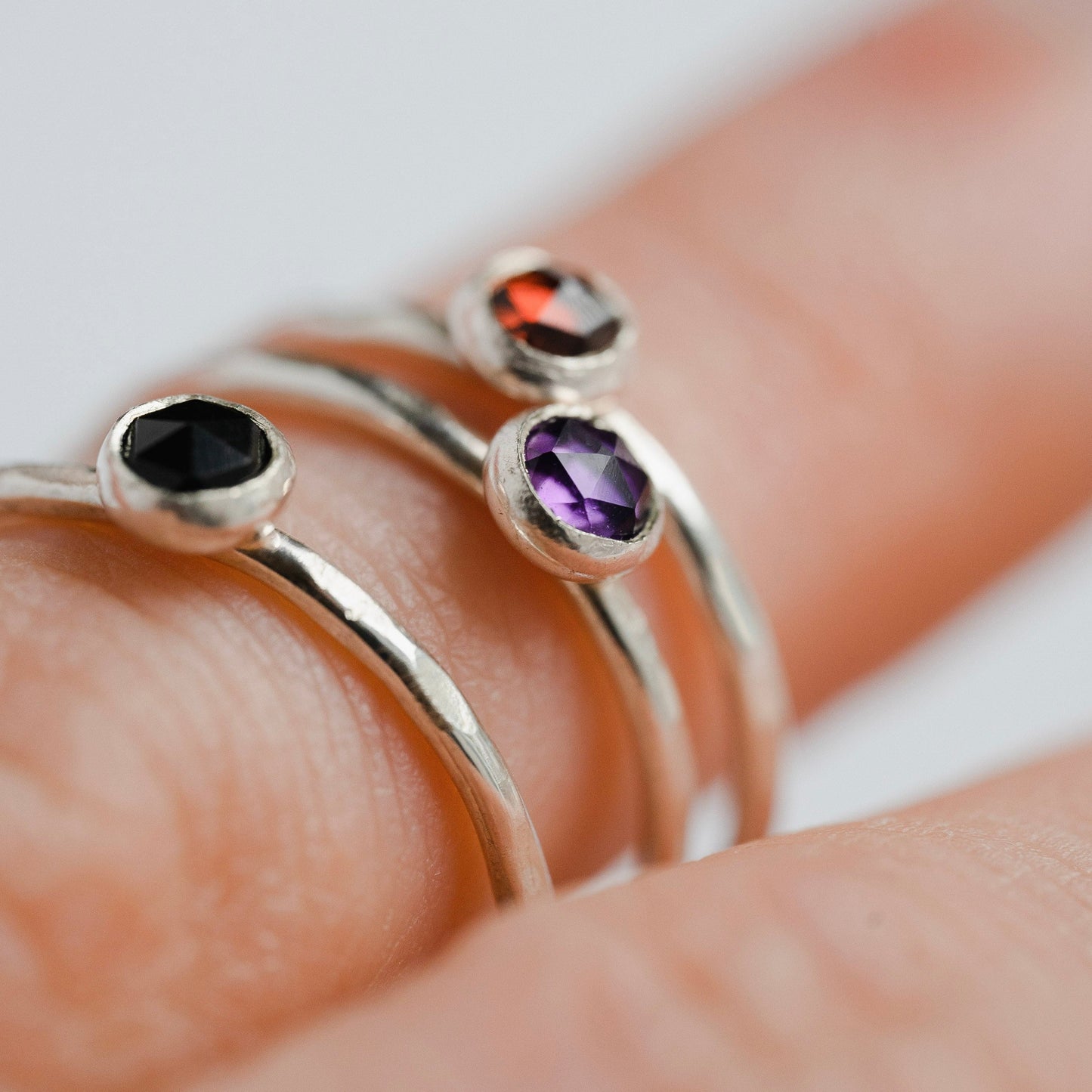 Amethyst Rose Cut Gemstone Ring in Sterling Silver