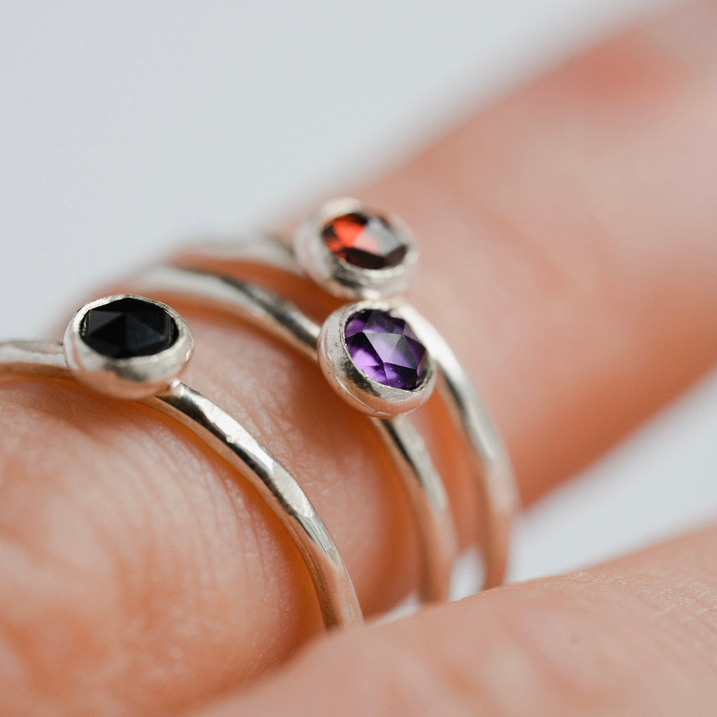 Black Spinel Gemstone Stacking Ring in Sterling Silver / READY TO SHIP 5,6,7,8