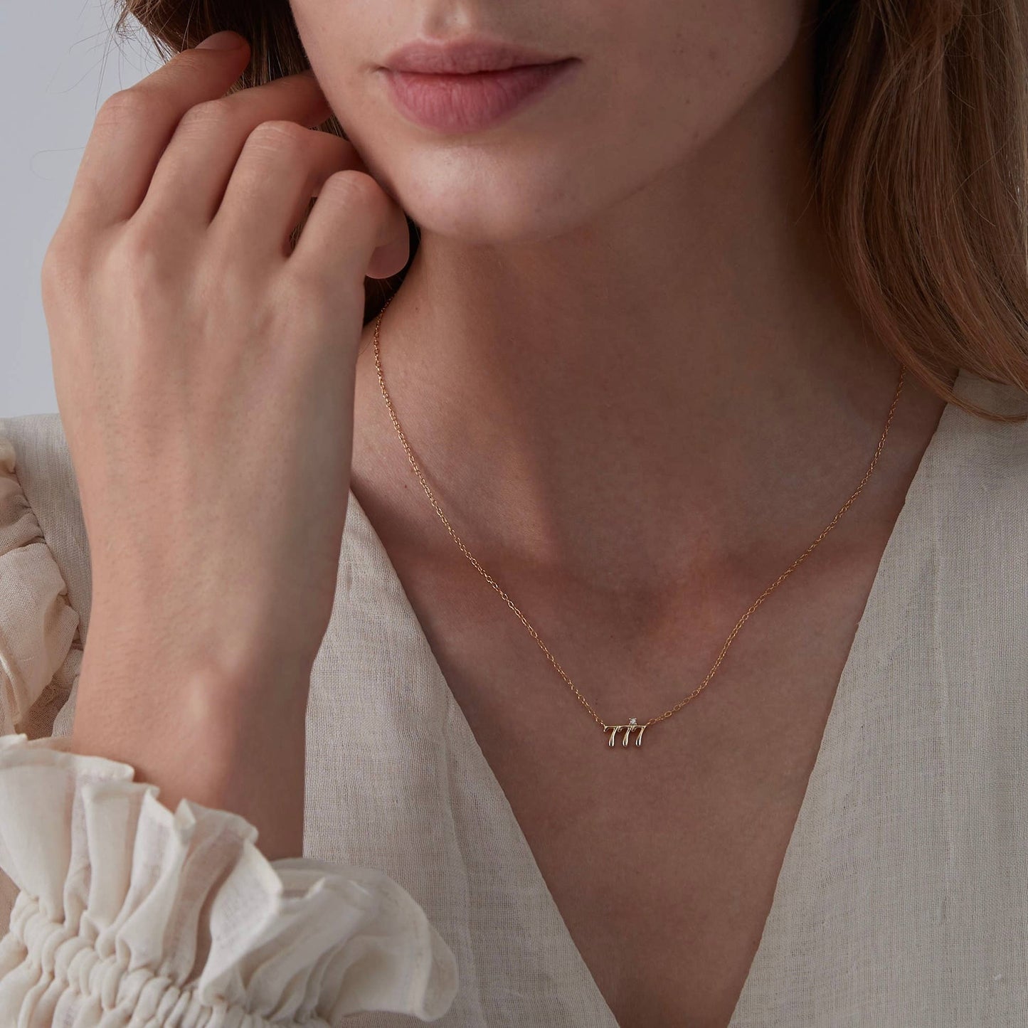 Dainty Angel Number Charm Necklace in 925 Sterling Silver: Yellow Gold / 111