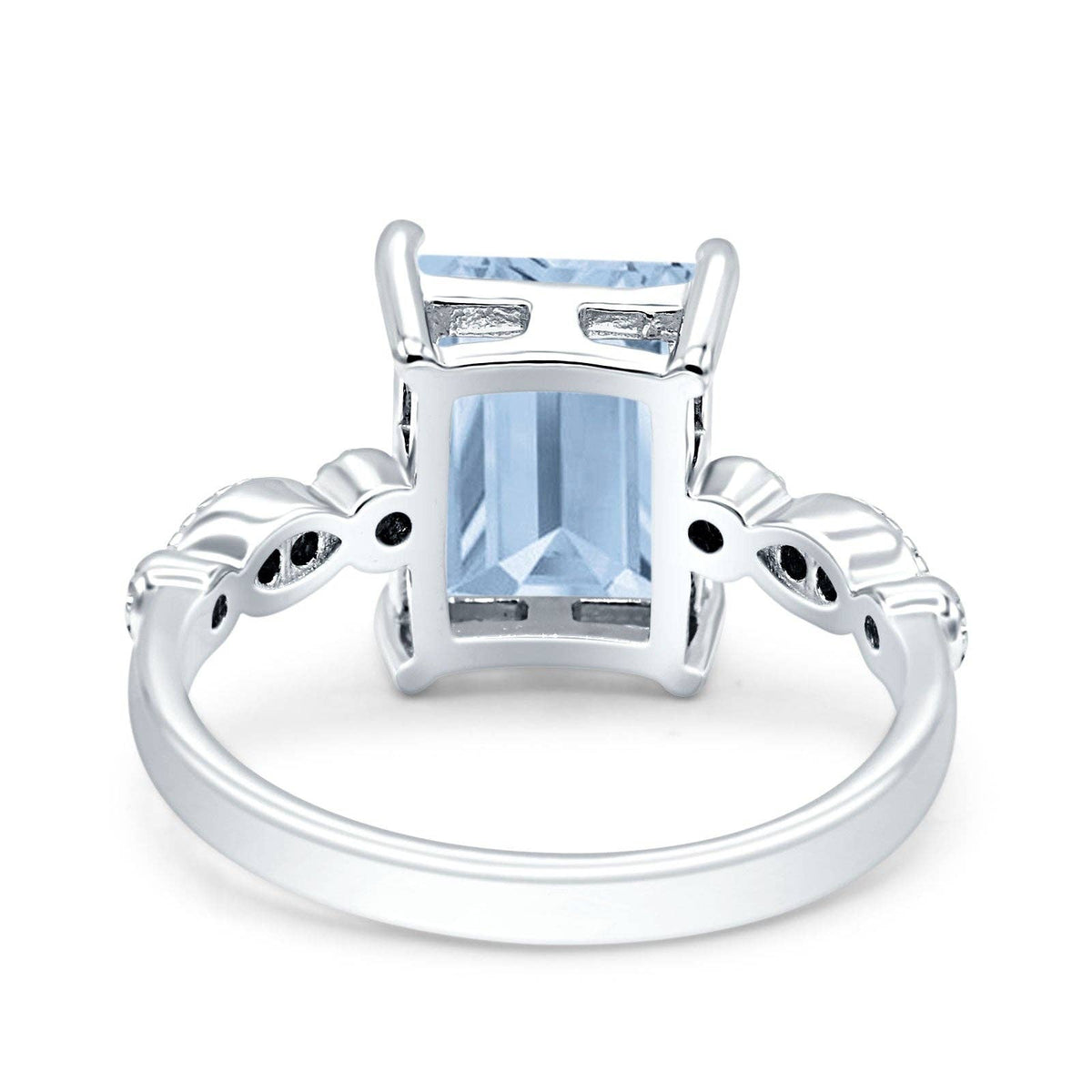 Vintage Emerald Cut Simulated Aquamarine CZ Engagement Ring: Simulated Aquamarine CZ size R