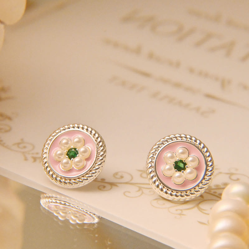 Fortune Jewel Enamel Flower Luck Earrings