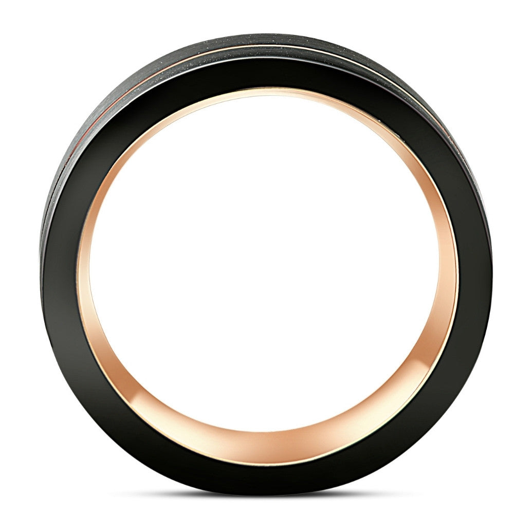 Men's Brushed Black Tungsten Rose Gold Plated Two Tone 8mm Ring Wedding Band
