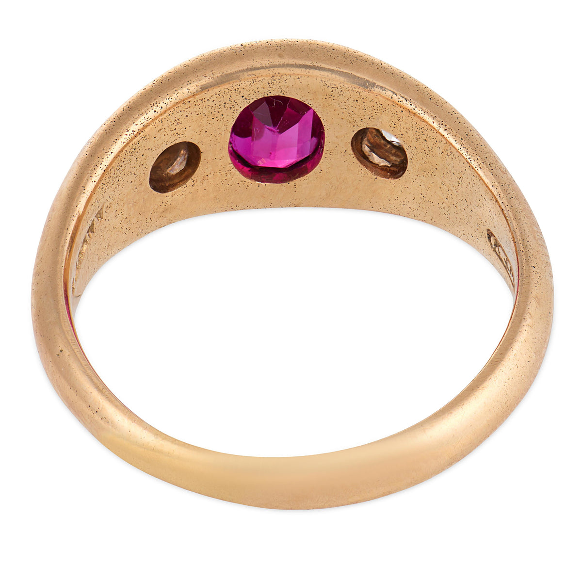 A. KENT & SONS Victorian 14k Ruby & Diamond Flush Mount Ring