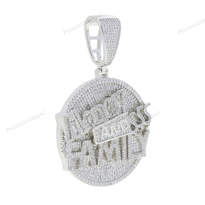Moissanite Sterling Silver Baguette Money and Family Pendant