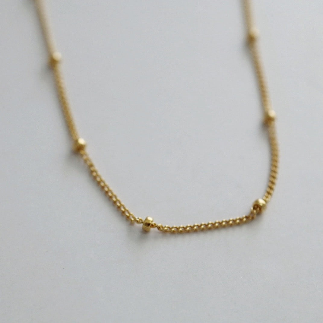 Thin Beaded Satellite Chain Necklace in 14 Karat Gold Fill or Sterling Silver