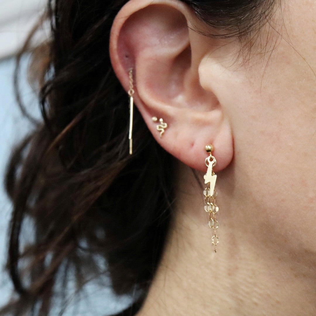 Lightning Bolt and Chain Dangle Earrings in 14 karat Gold Fill / ready to ship