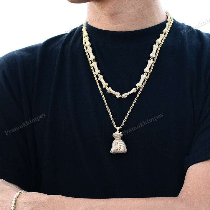 Moissanite Sterling Silver Money Bag Pendant