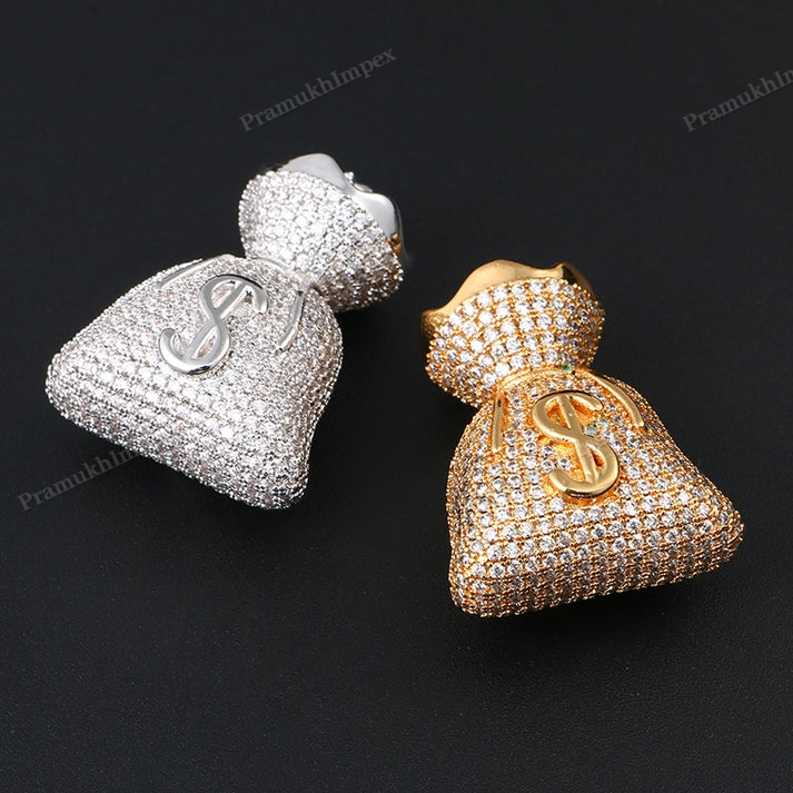 Moissanite Sterling Silver Money Bag Pendant