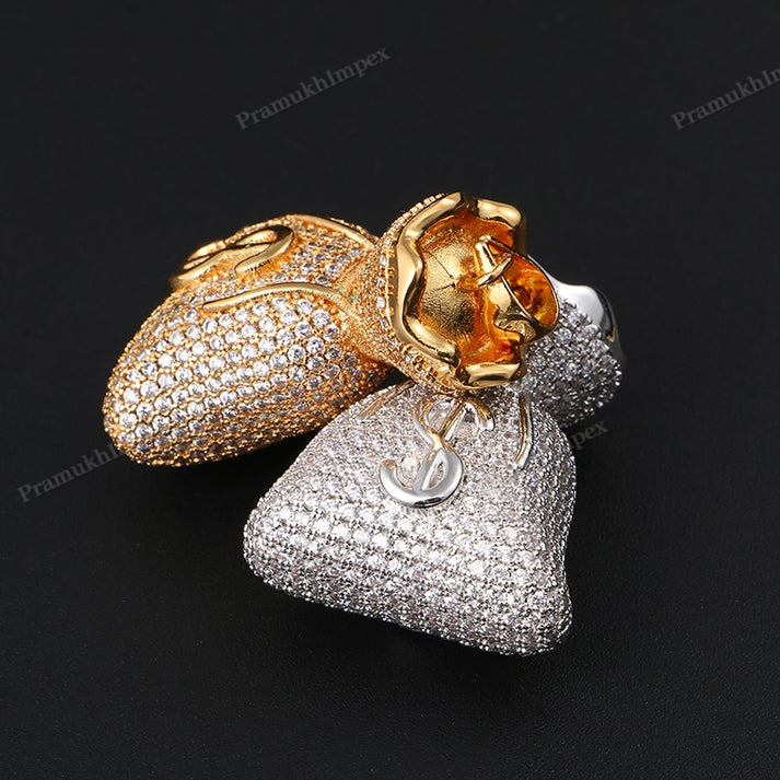 Moissanite Sterling Silver Money Bag Pendant