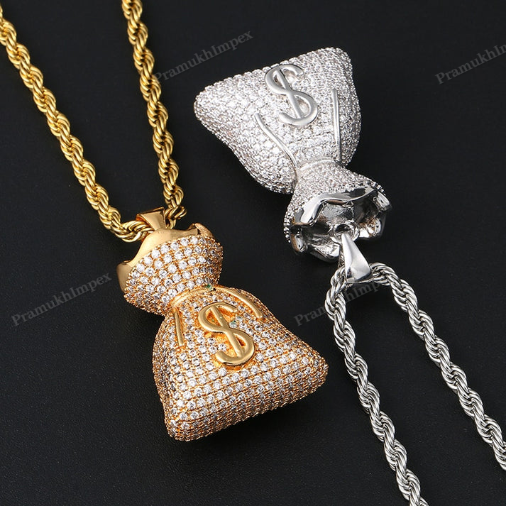 Moissanite Sterling Silver Money Bag Pendant
