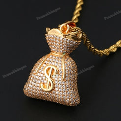 Moissanite Sterling Silver Money Bag Pendant