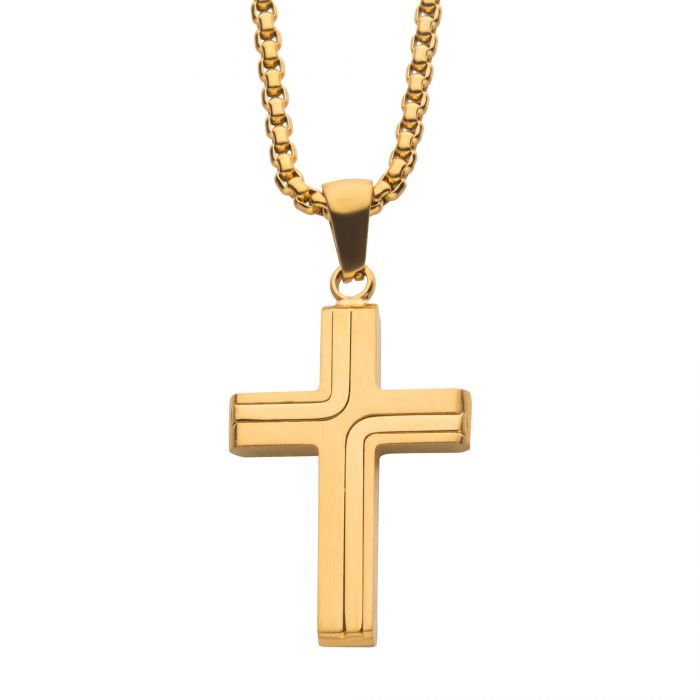 18K Gold IP Cross Necklace