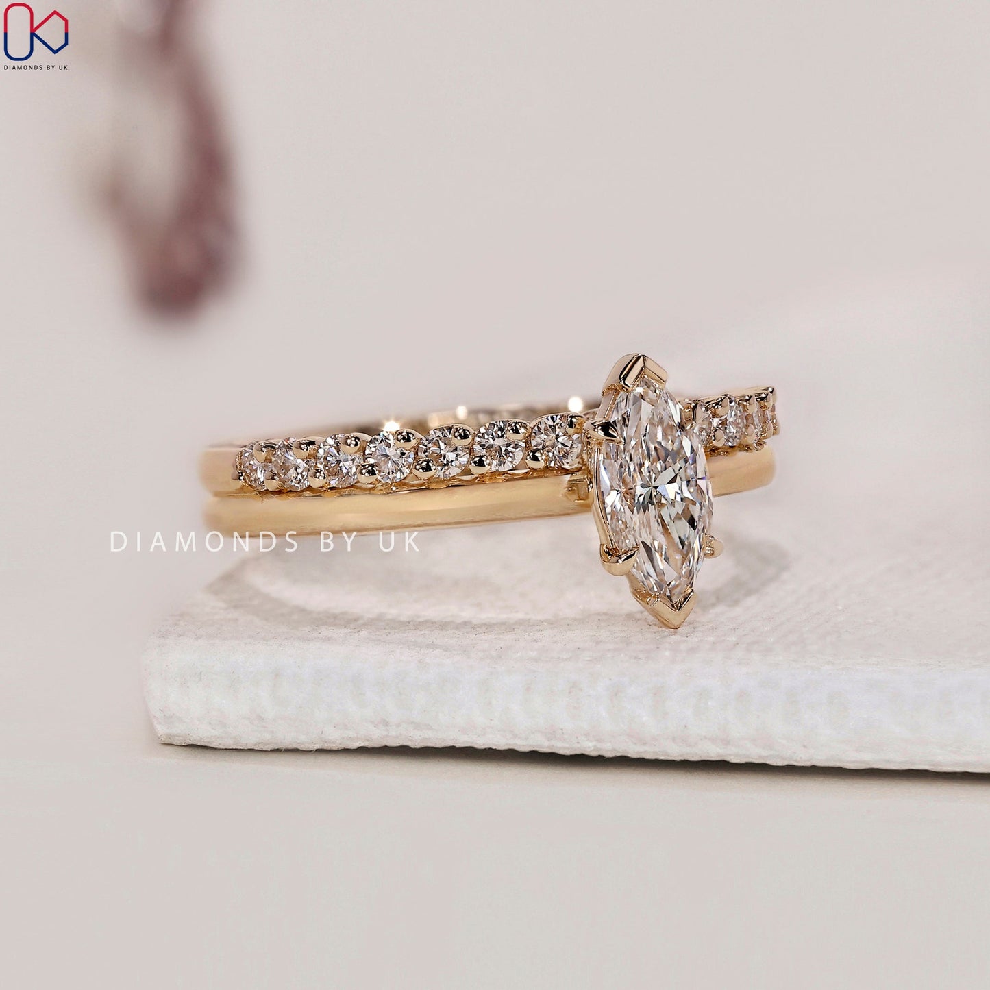 Marquise Diamond Ring And Half Eternity Band