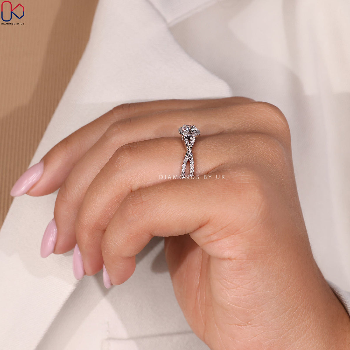 Twisted Pave Engagement Ring In Halo Style