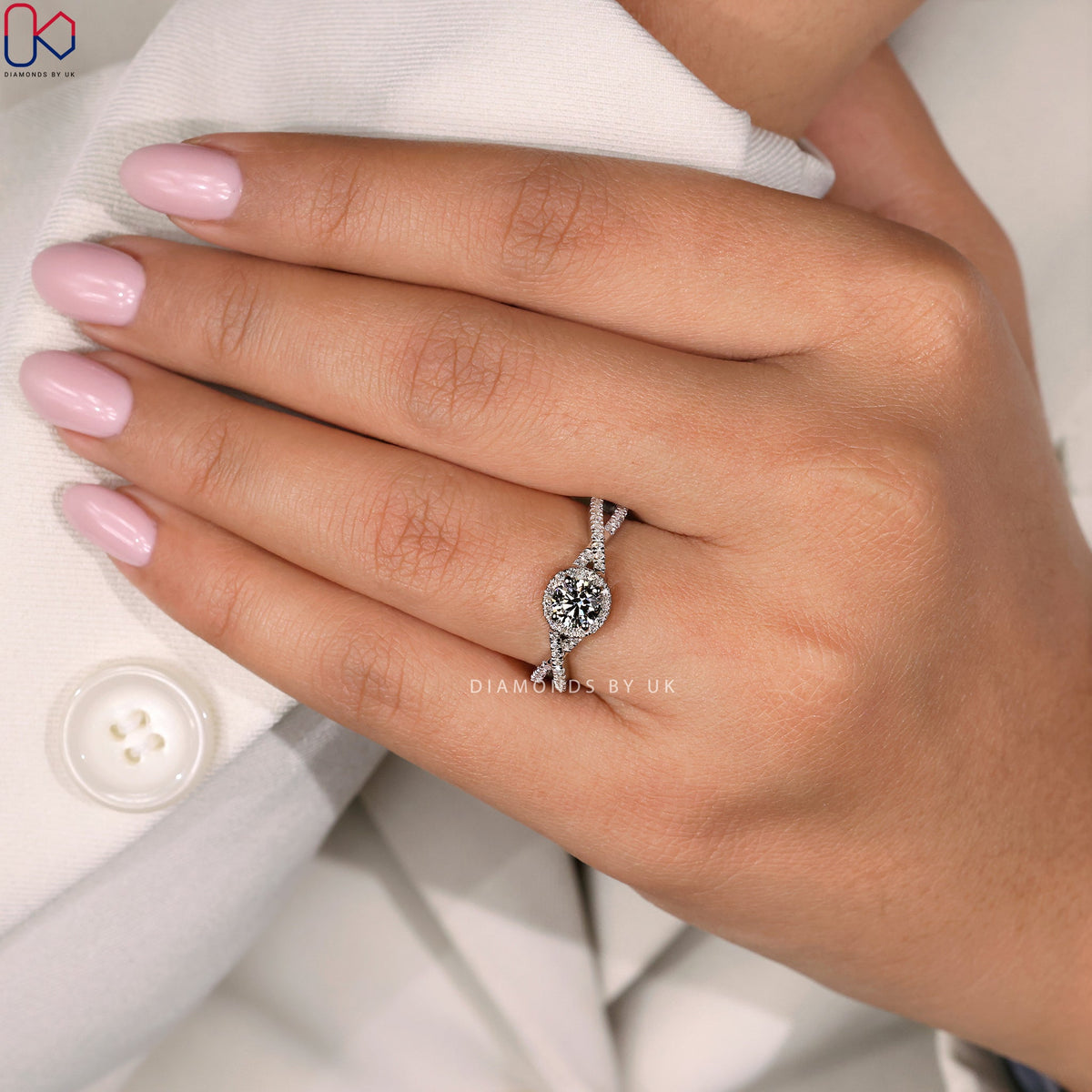 Twisted Pave Engagement Ring In Halo Style