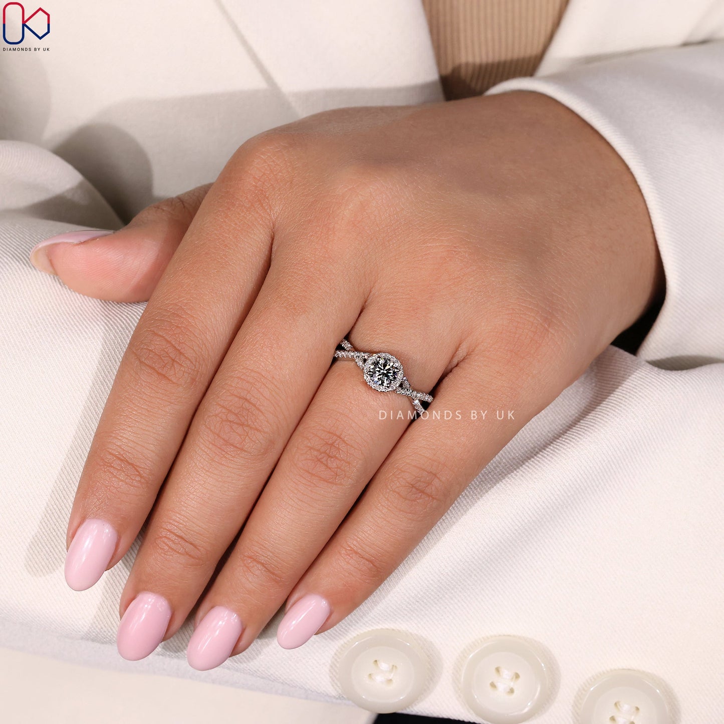 Twisted Pave Engagement Ring In Halo Style