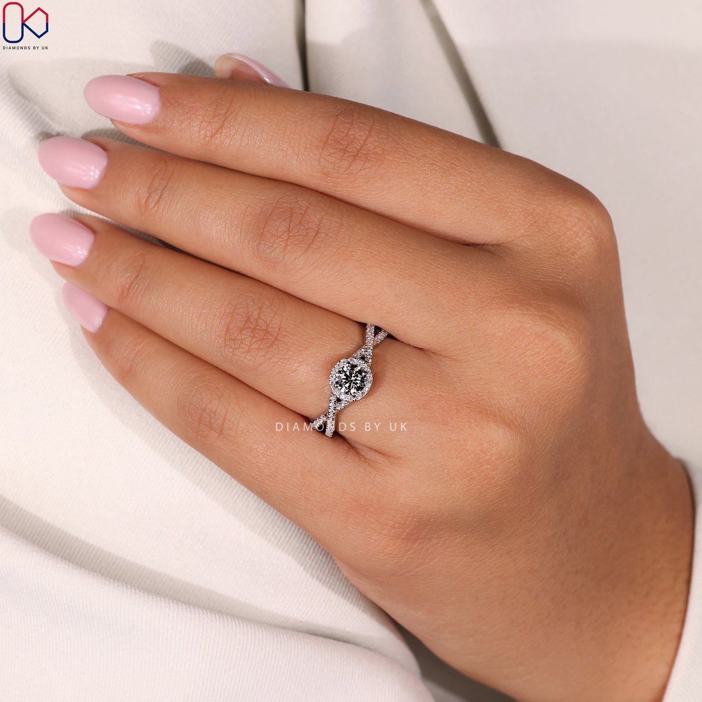 Twisted Pave Engagement Ring In Halo Style