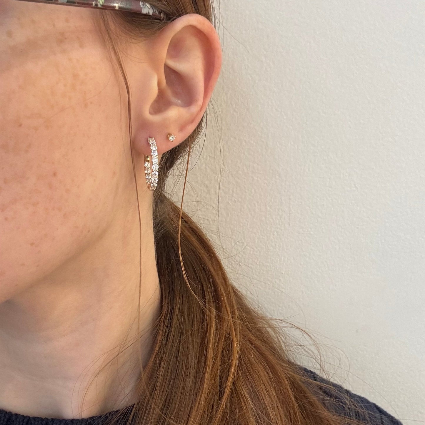 2.32 CTW Lab-Grown Diamond Inside-Outside Hoop Earrings | 14K Yellow Gold