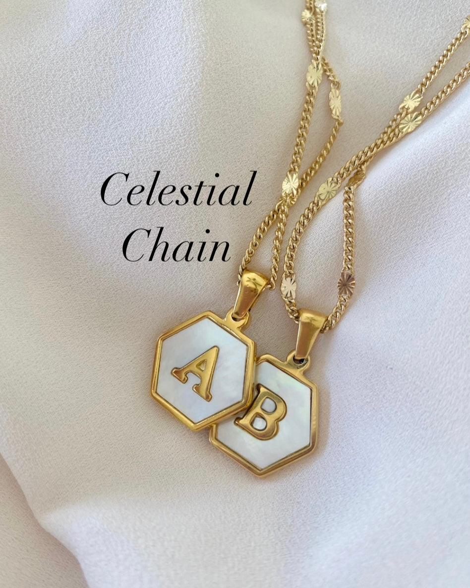 Gold Hexagon Mother of Pearl Letter Pendant Necklace - Gold Filled Chain - Customizable Gifts