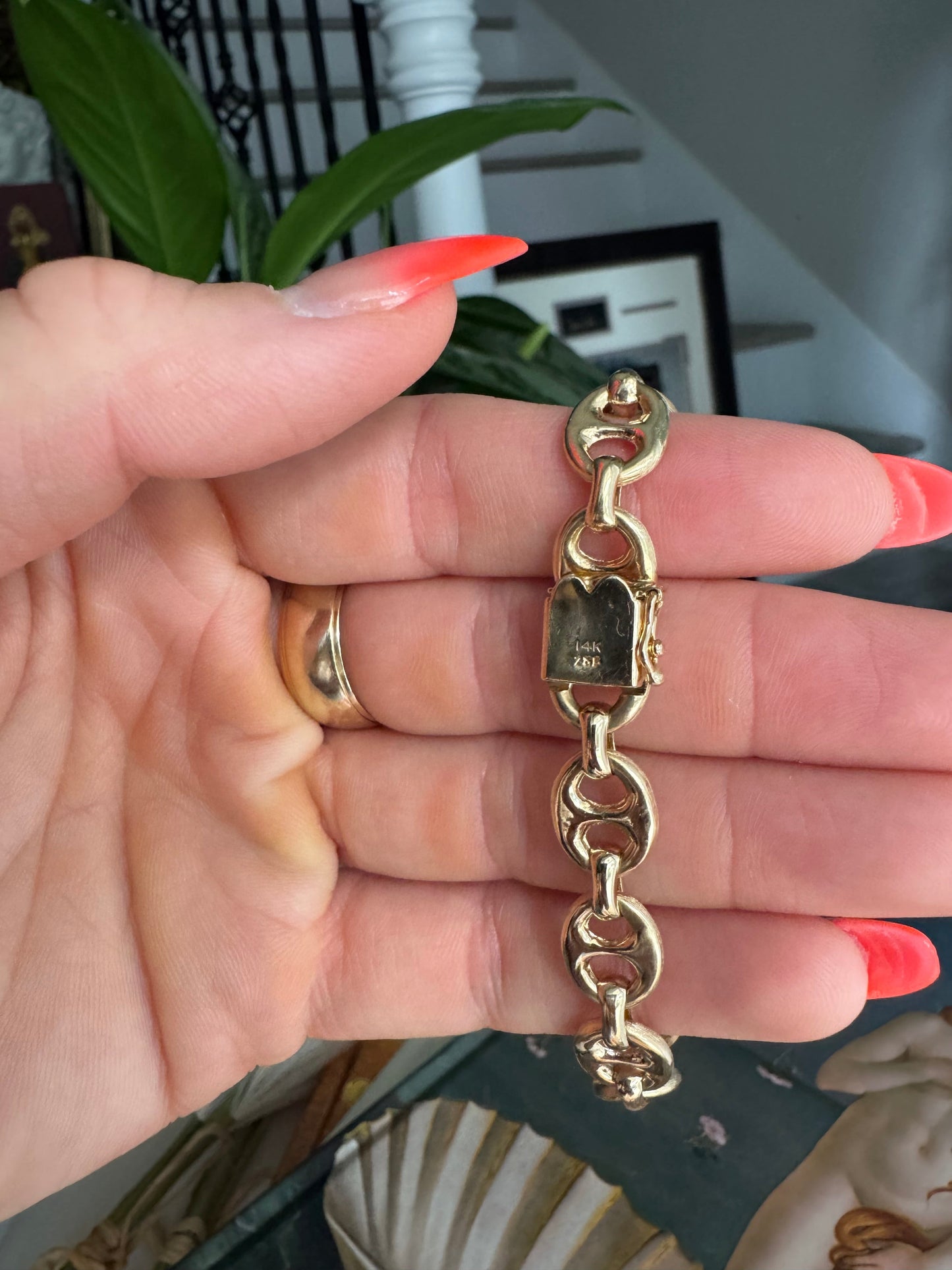 Vintage 14k Puffy Brushed Mariner Link Bracelet