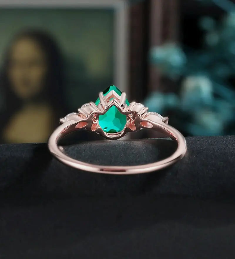 Pear Shaped Lab Emerald Engagement Ring White Gold Marquise Cut Moissanite Ring Unique Prong Set Diamond Wedding Ring Promise Anniversary Bridal Ring