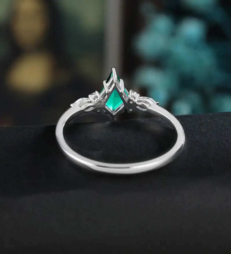 Kite Cut Lab Emerald Engagement Ring White Gold Marquise Cut Moissanite Ring Unique Diamond Wedding Ring Women Promise Anniversary Bridal Ring