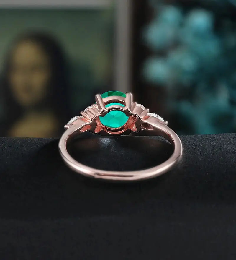 6.5MM Round Lab Emeral Engagement Ring Anniversary Solid Gold Ring Diamond Wedding Ring 18k/14k/10k gold Promise Ring Unique Bridal promise Ring For Her