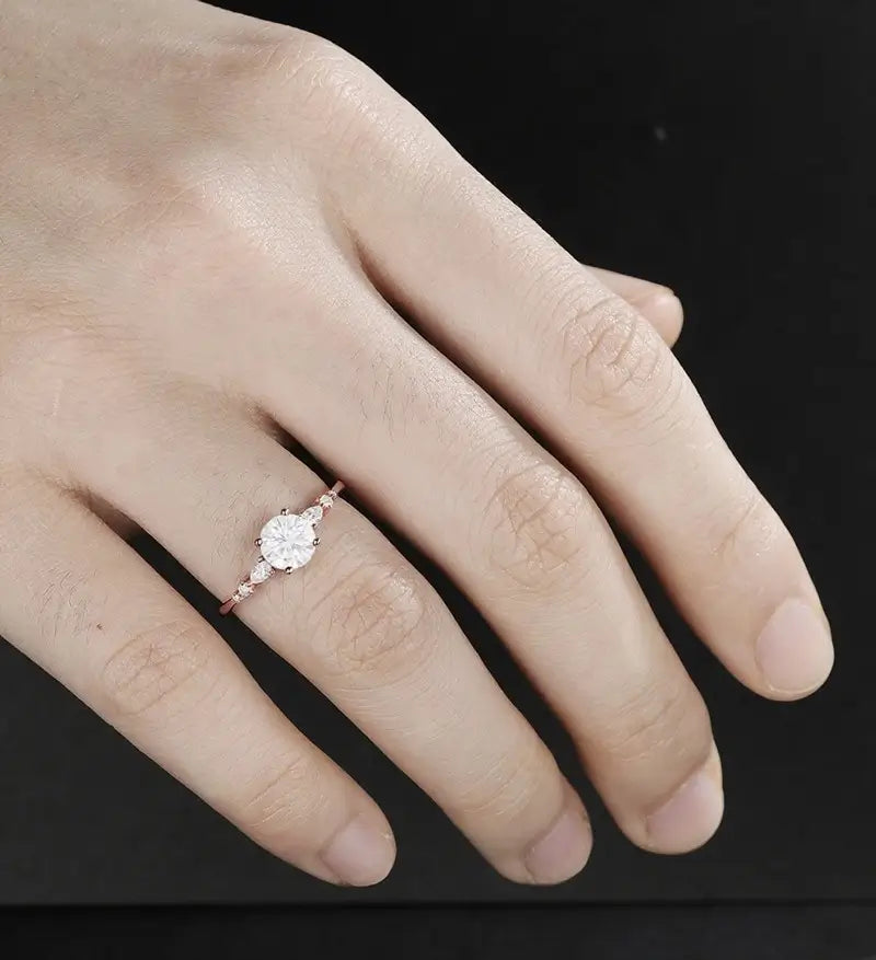 Round Cut Moissanite Engagement Ring Pear Shaped Diamond Wedding Ring Vintage Rose Gold Bridal Ring Promise Anniversary Ring Gift for Her