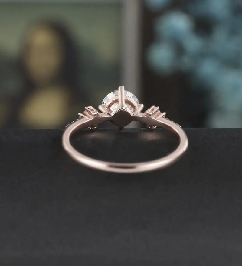 6mm Round Cut Moissanite Engagement Ring Unique Diamond Cluster Wedding Ring Women Vintage Rose Gold Bridal Ring Promise Anniversary Wedding Ring