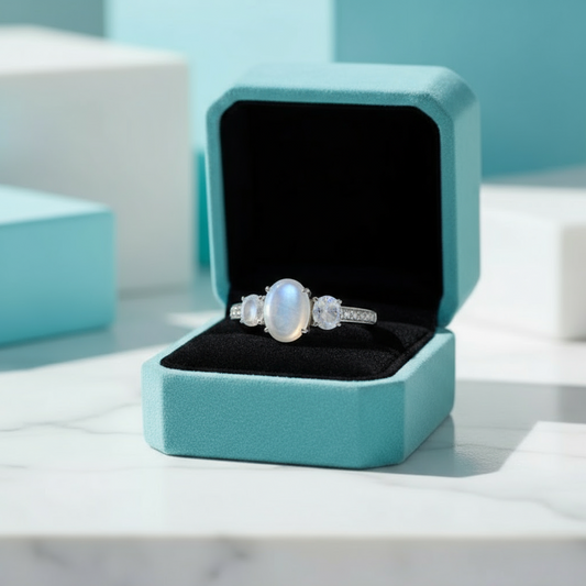 2.0 Ct Oval Cut Three Stone Moonstone Engagement Ring
