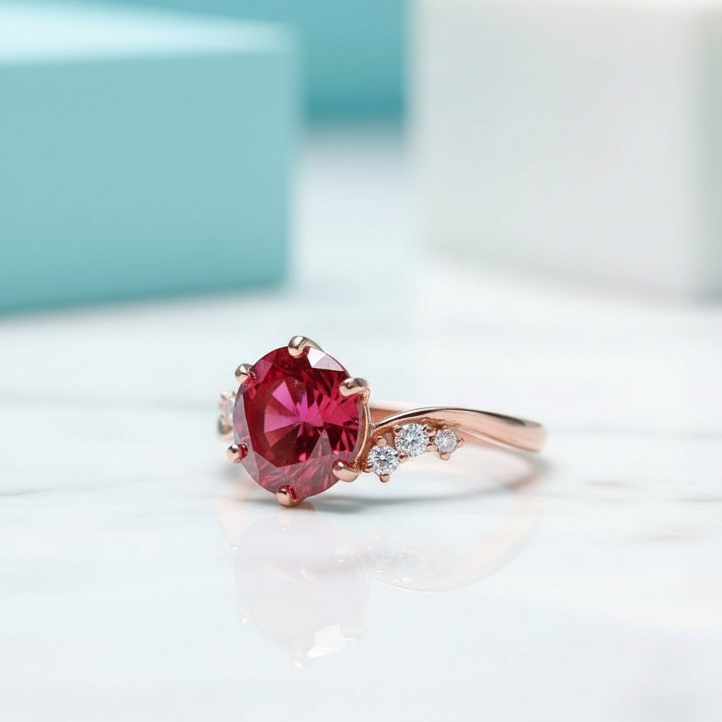 2.0 Ct Ruby Birthstone Round Cut Engagement Ring