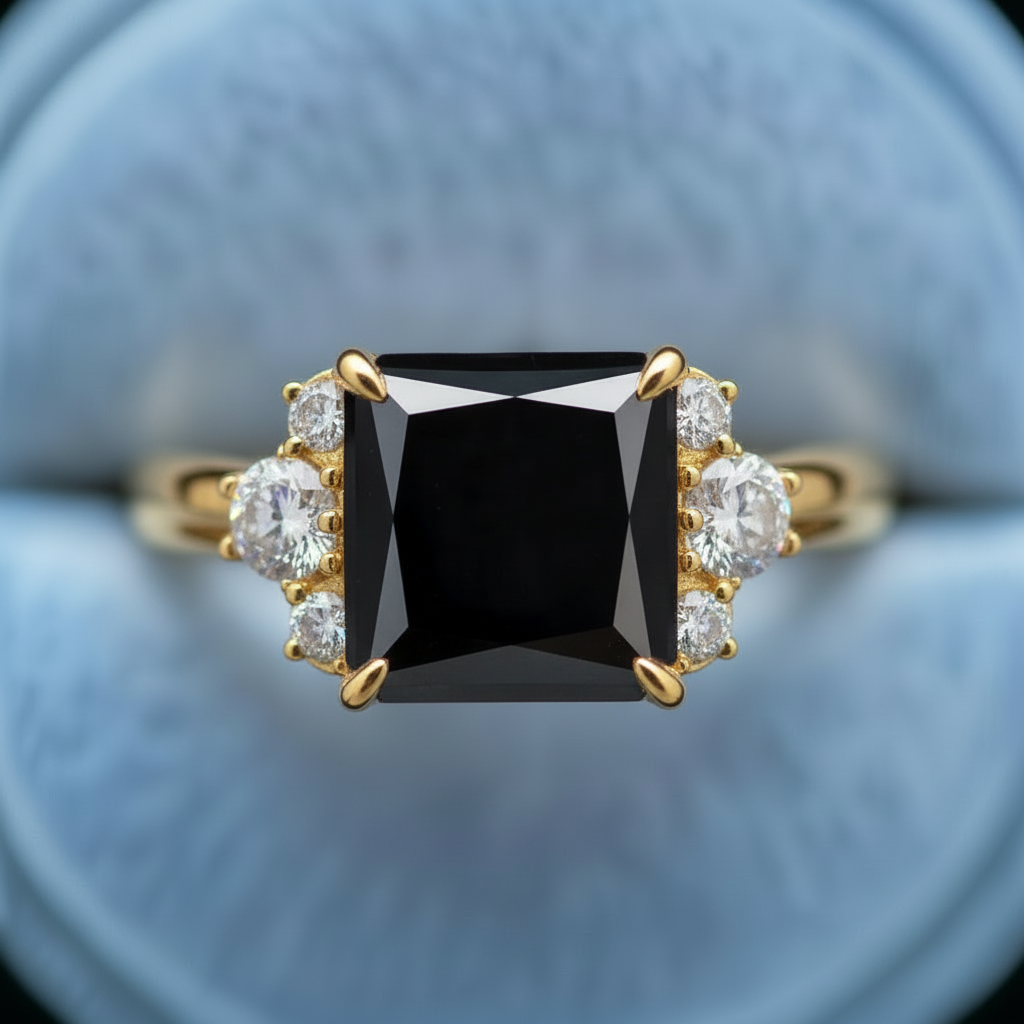 Nyx‘s Nebula | Princess Cut Onyx Engagement Ring
