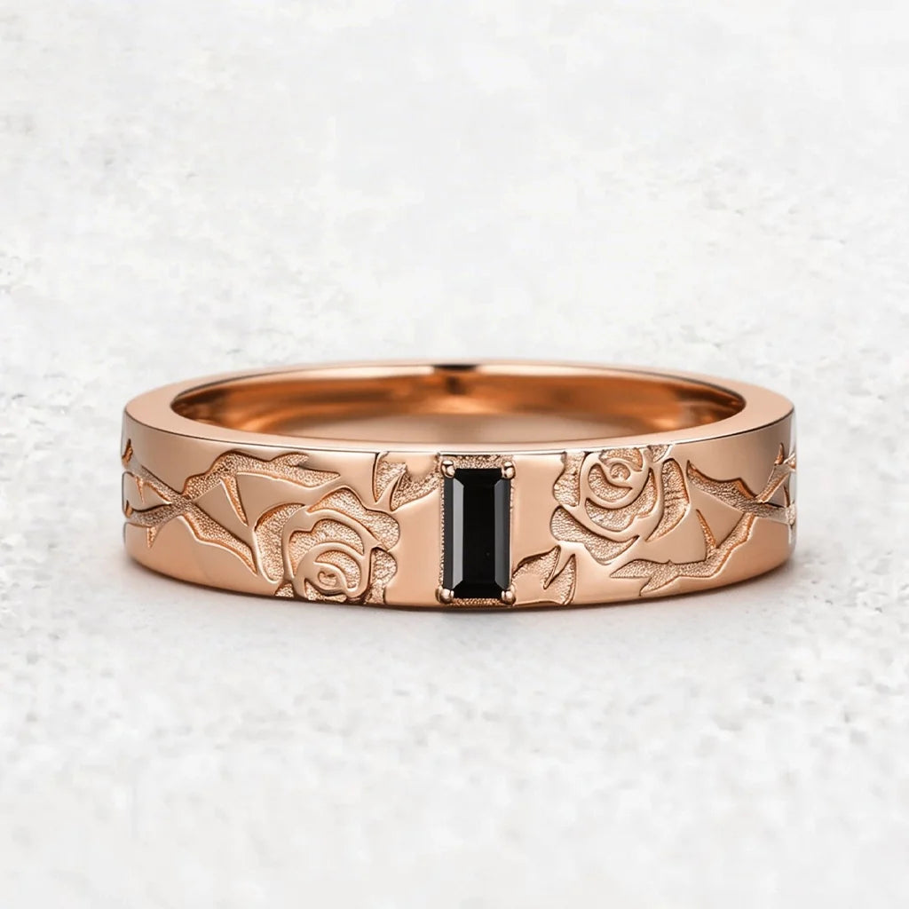 Thorn & Rose | Rectangular Black Diamond Men's Band
