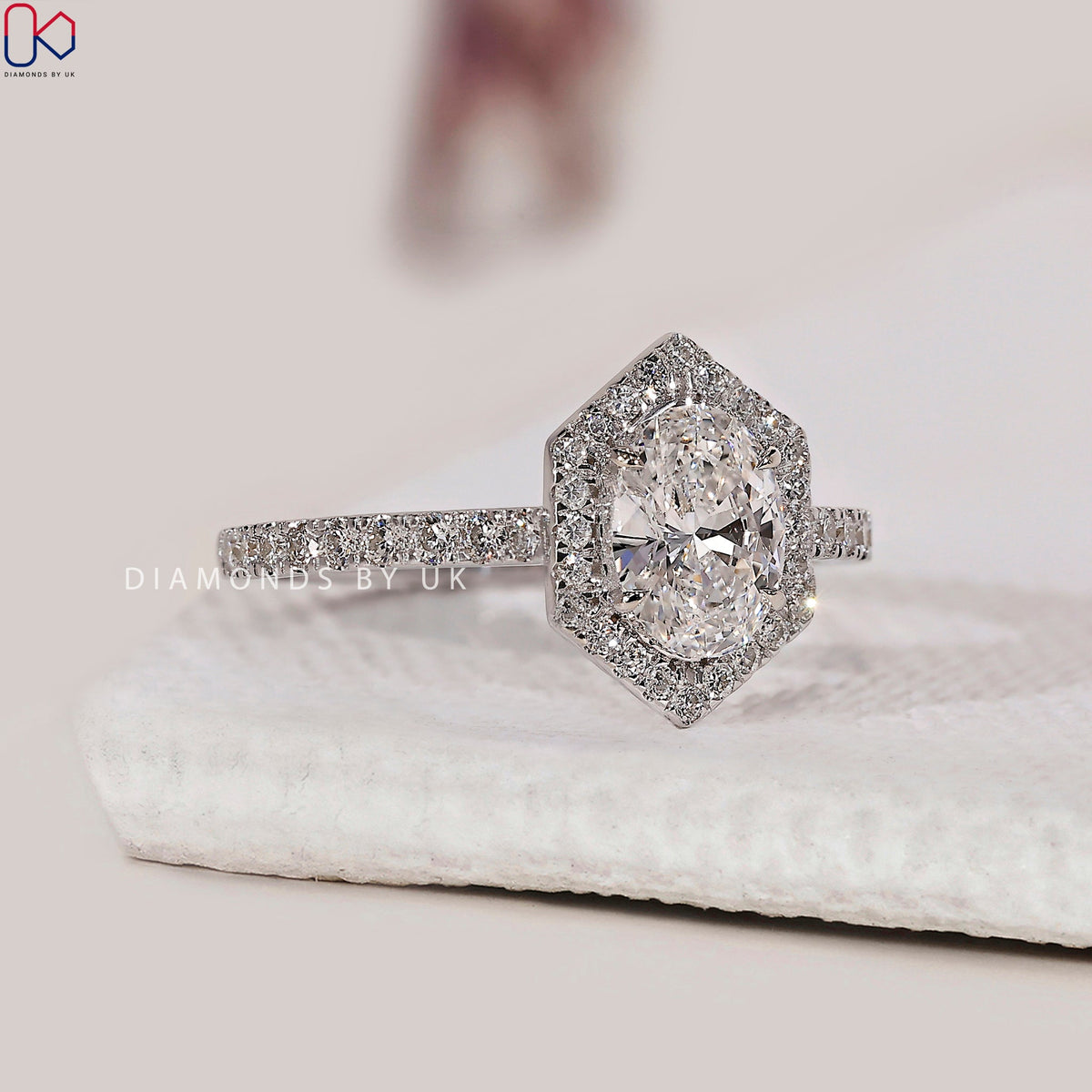 Oval Diamond Ring In Halo Pave Setting
