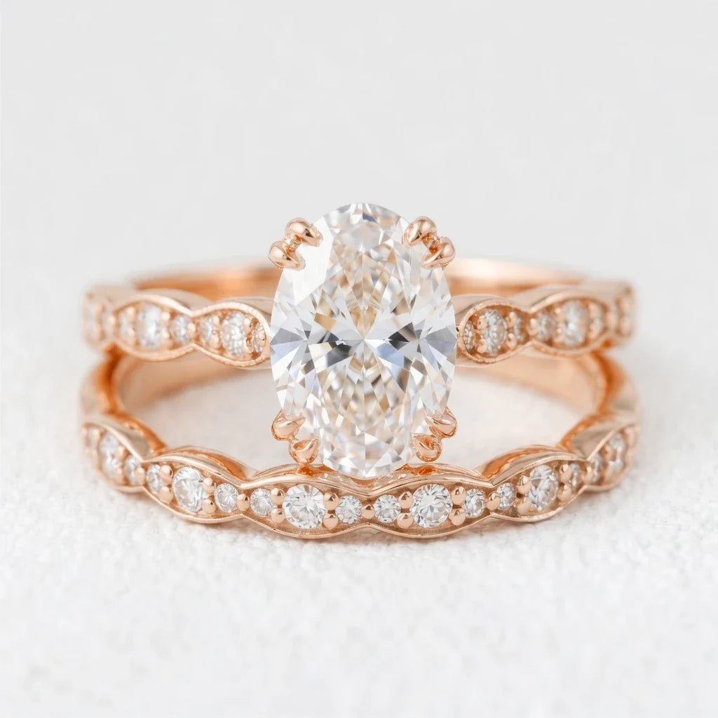 Grace’s Scallop | Vintage Oval Cut Lab Diamond Bridal Set 2pcs