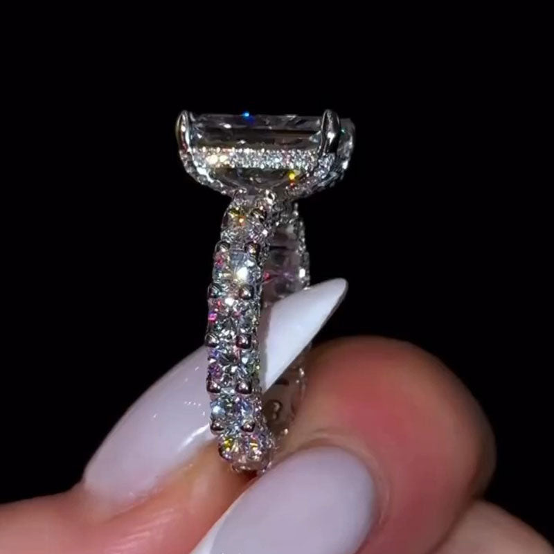 Gorgeous Radiant Cut Pave Sterling Silver Engagement Ring