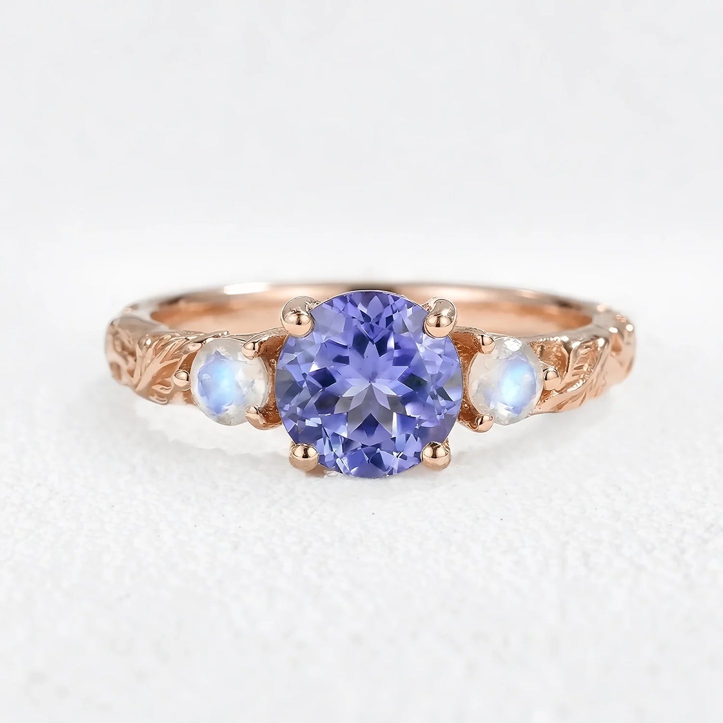 Selene’s Deep | Round Tanzanite & Moonstone Cluster Ring